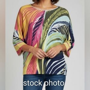 Chico's Size 1 (Large) Sweater Dolman Sleeve In Bold Tropical Florals NWT